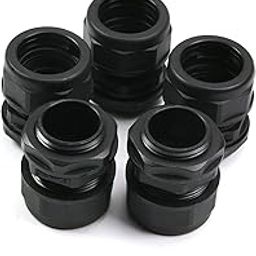 Jutagoss Plastic Waterproof IP68 Connectors with AD21.2 Adjustable Lock Nut and Gaskets Cord Gland Joints Wire Protectors Black 5PCS-12