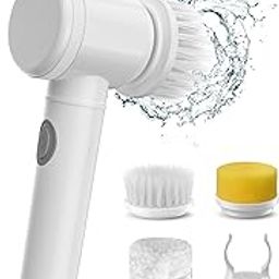 SOARING Electric Cleaning Brush, Cordless Electric Scrubber for Kitchen,Bathroom,Shower Door,Bathtub,Mirror,Tile,Tub,Dish,Sink,Grout Handheld Household Motorized Brush(White)-image-5