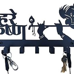 Lord Krishna with Flute Metal Key Holder, Shree Krishna Steel Key Rack, Metal Key Cabinet-24