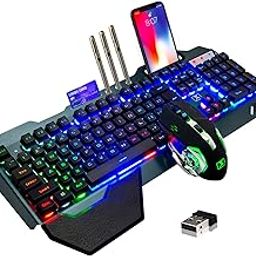 Wireless Gaming Keyboard and Mouse,Rainbow Backlit Rechargeable Keyboard Mouse with 3800mAh Battery Metal Panel,Removable Hand Rest Mechanical Feel Keyboard and 7 Color Gaming Mute Mouse for PC Gamers-image-10