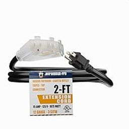 Journeyman-Pro 12/3 SJTW Lighted Outdoor Extension Cord with 3 Electrical Outlets, Fan Style, Heavy Duty Black Cord, 3 Prong Plug, 15AMP, 2, 10, 25, 50 Feet (Black - 2 Feet)-51