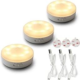 Azinoor Rechargeable Motion Sensor Light 1000Mah Led Puck Lights, Stick Anywhere Light, Cordless Closet Light, Automatic Under Cabinet Lighting for Counter,Pantry,Stairs,Warm White 3 Pack-Plastic-1