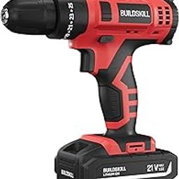 BUILDSKILL 21V Cordless Drill Machine for Home Use | Impact Drill | 10MM Keyless Chuck | 1 x Battery | 1000 RPM | 25Nm Torque Adjustment | Variable Speed | LED Light | Charger | Battery Drill Machine-0