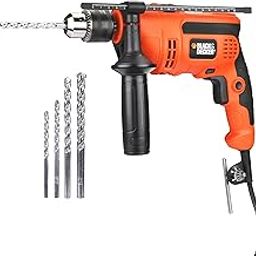BLACK+DECKER KR554RE 550W 13mm Corded Variable Speed Reversible Hammer Drill Machine with Lock-On & 4 Drill Bits, For Home & DIY Use for Masonry, Steel & Wood, 1 Year Warranty, ORANGE & BLACK-3