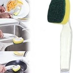 JASYXO Plastic Kitchen Sink Dish Soap Dispensing Brush Dish Wand and Cleaning Scrubber with 2 Sponges Refill (Random Colour, Standard Size)-image-11