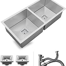 CROCODILE Stainless Steel 304 Grade Double Bowl Handmade Kitchen Sink (37"x18" MATT)-picture-11
