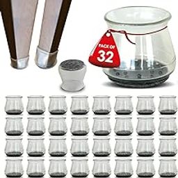 32 Pcs Clear Silicone Chair Leg Floor Protectors - Non Slip Chair Felt Pads for Hardwood Floors - Furniture Leg Floor Protectors & Covers to Avoid Scratches & Noise (Large Fit: 1.3” x 1.5” - 2.0")-3