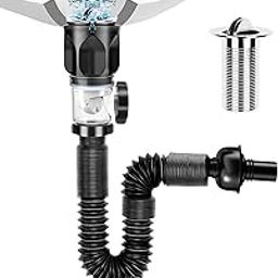 Kriq 2 in 1 Bathroom Sink Kit with Flexible & Expandable P-Trap Pipe,Pop Up Drain with Built-in Anti-Clogging Stopper, Suitable for Overflow Vessel Sink Fits Standard Drain Hole.-image-5