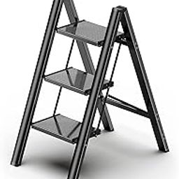 MAPPLE CREATION 3 Step Folding Ladder Lightweight Aluminium Step Stools for Adults, Portable Stepladder Non-Slip Step Stool for Household Office Home Kitchen, Holds up to 150KG-picture-11