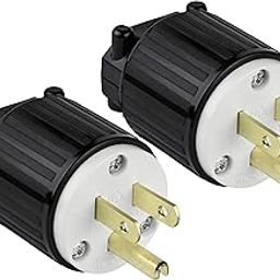 ENERLITES NEMA 5-15P Straight Blade Replacement Plug Connector, Male Extension Cord Ends, 15 Amp, 125 Volt, 2 Pole, 3 Wire Grounding, Industrial Grade, Heavy Duty, UL Listed, 66200-BK, Black, 2 Pack-picture-0