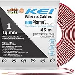 KEI CONFLAME FRLSH 1 sqmm 1 Core Copper Heat Resistant Flame Retardant Low Smoke & Halogen - Lead Free House Wire for Domestic & Industrial Electrical Wiring (Red, 45 Meters)-17