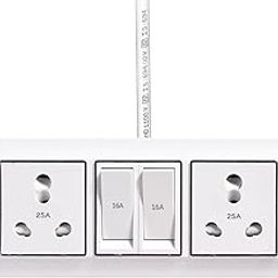 ELEGANT CASA Extension Board Heavy Duty Box 15A 16A 20A with Thermal Protection 1 Way Socket (2500w) with Individual Switch, 5 Meter Long Cable Cord Wall Mount with 16A Plug Top (White), 220 Volts-36