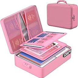 ENGPOW 5200°F Fireproof Document Bag with Lock, Upgraded Heat Insulated Fireproof＆Waterproof Box 8 Layers Document Organizer, Portable Home Travel Safe Storage Box for Important Files, Laptop, Pink-2