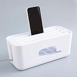 Kuber Industries Pack of 2 Cable Management Box | Wire Organizer Box for Home-Office Desk | Cord Organizer | WiFi-Router Storage Box | Wire Finishing Box | Wire Extention Board | 714 White-image-67