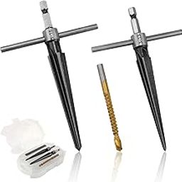 Xfopz 5pcs Tapered Reamer Tool Set, 3-13mm (1/8''-1/2'') & 5-16mm(1/2"-5/8") Bridge Pin Hole Hand Reamer Tool Detachable T-Handle Tapered Reamer for Guitars Wood Plastic PVC Pipes Cutting-19
