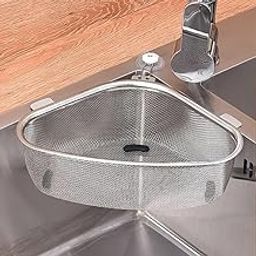 HELIMIX Triangular Shape Sink Basket, Waste Drainer Corner Kitchen Sink Strainer Basket, Stainless Steel Net Food Catcher Strainer for Kitchen Waste, Vegetable, Fruit Fine Mesh Strainer-29