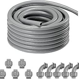 VEVOR 1/2-Inch Flexible Electrical Conduit, 100 ft, PVC Liquid-Tight Conduit Non-Metallic with 5 Straight and 5 90-Degree Conduit Connector Fittings, for Air Conditioning Motor Controller Pump, IP65-11