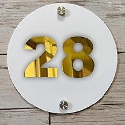 Room Number Plate No 28 | Mirror Gold with White Acrylic Number Plate with Double Side Tape On Backside-picture-1