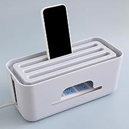 Kuber Industries Cable Management Box | Wire Organizer Box for Home-Office Desk | Cord Organizer | WiFi-Router Storage Box | Wire Finishing Box | Wire Extention Board | 714 Grey-image-56