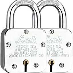 Link® Atoot 55mm Lock | 2 Lakhs Key Combinations | Steel Body | Hardened Shackle | 8 Brass Levers | Made in India |Each Padlock with 3 Silver Keys (Pack of 2)-22