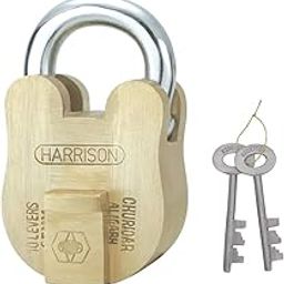 Harrison Padlocks/Round Padlock 65mm 10 Lever with 2 Keys CHURIDAR-0269 Pack of 1/ Brass Material/Brass Lacquer Finish/Door Lock, Shutter Lock, Godown Lock, gate Lock-12