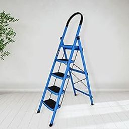 Plantex Ladder for Home - Premium Steel Foldable 5-Step Ladder - Anti Skid Strong Steps with 5 Years Manufacturer Warranty (Blue & Black)-image-88