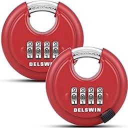 Outdoor Combiantion Padlock - 4 Digit Heavy Duty Disc Lock with Hardened Shackle,Combo Padlock for Gate,Storage Unit,Fence(Red,2Pcs)-image-44