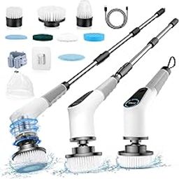 Household Cleaning Brush, 8 Replaceable Brush Heads, 3 Adjustable Sizes, 2 Speeds for Kitchen, Bathroom, Car-image-76