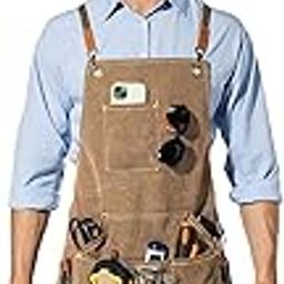 FOTVEFLEIR Chef Apron for Men Women with 7 Tool Pockets, Cotton Canvas Cross Back Water-resistant Work Apron, Size M to XXL-24