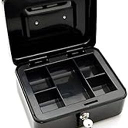 oddpod™ DL Metal Cash Box & Jewelry Safe Locker with Plastic Coin Tray & Key Lock - Medium (Black)-image-12