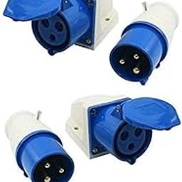 DeHMY Industrial Plastic 16 A 3 Pin Plug and Socket, Set of 2 Pairs (Blue)-19