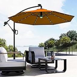 ORILEY Solar LED Light Umbrella with Side Pole Stand and Tilt & Crank Handle Outdoor Garden Lights Big Size Round Base Canopy for Lawn Patio Poolside (Pack of 1, Orange)-image-69