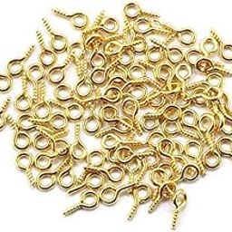 Tia Brass Golden Mini Eye Pins Hooks 20 x 10mm Eyelets Screw Picture Frame Hanging, Wire Holding Screw-(20 Pcs, Golden)-20