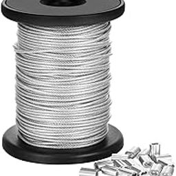 awesome PU Coated Picture Frame Hanging Wire, Stainless Steel Wire Spool with 4 Pieces Aluminum Crimping Loop Sleeve, Supports up to 110 Lbs (1.5 mm (30 Miter)-3