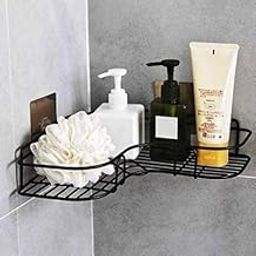 Bliss Kitchen Self-Adhesive Shelf Storage Organizer for Bathroom and Kitchen Corner Wall Mounted Rack Shelf Bathroom Accessories Storage Rack (No Drilling-Shelf Adhesive) Black - Pack of 1-image-98