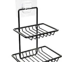 DHRUMIT Wall Mounted Double Layer soap Dish Holder Stainless Steel Wall Hanging Soap Storage Rack for Kitchen Bathroom-with Self Adhesive Magic Sticker (black)-image-59