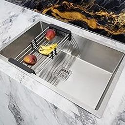 Bowls & More | Single Bowl | 27" x 18" x 10" | Handmade Kitchen Sink With Steel Basket & Soap Dispenser | 304-Grade Heavyduty Stainless Steel | Matt Finish (Silver)-image-69