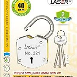 Laser 221 Rectangular (40 MM) 7 Steel Laser Double Chal Door Lock & 3 Key Padlock (Silver, Gold Finish)-image-31