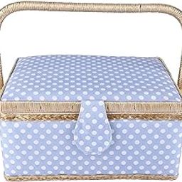 Sewing Kit Basket, Sky Blue Sewing Basket Handmade Flip Type for Outdoor-picture-14