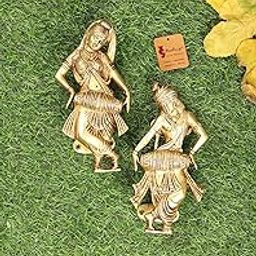 Two Moustaches Radha Krishna Playing Dholak Brass Door Handle Pair (Antique Yellow,Standard) - Brass, Pull Handle-20