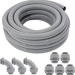DWALE Liquid-Tight Conduit and Connector Kit,Flexible Non Metallic Liquid Tight Electrical Conduit,2inch 25ft Electrical Conduit Kit,with 5 Straight and 3 Angle Fittings Included,2 in. Dia-image-86