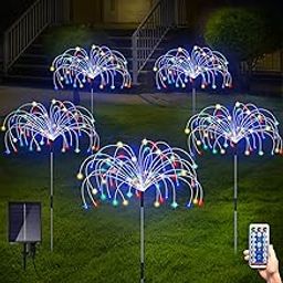 Solar Garden Lights, Outdoor Firework Lights, 5 Pack 120 LED Decorative Stake with Remote, 8 Modes DIY Landscape Light Waterproof Lamps for Walkway Pathway Backyard Lawn(Colorful)-image-16
