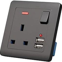 MERISHOPP®Electrical Wall Socket UK Plug 2 USB Port Outlets Plate 13A Round Edge Black|Consumer Electronics|Consumer Electronics-image-75