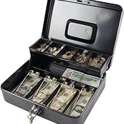 VALIDO Locking Cash Box with Lock,Money Box with Cash Tray,Lock Safe Box with Key,Money Saving Organizer,11.81Lx 9.45Wx 3.54H Inches,Black XL Large-image-96