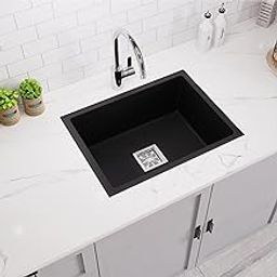 24X18X9 Black Matt Quartz Kitchen Sink | Easy To Clean, Sound Proof, Heat Resistant, Scratch Resistance And Non Fading Color Single Big Bowl Granite Sink | Kitchen Wash Basin-image-2