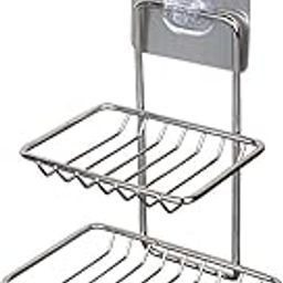 Royal Brothers Wall Mounted Double Layer soap Dish Holder Stainless Steel Wall Hanging Soap Storage Rack for Kitchen Bathroom-with Self Adhesive Magic Sticker (Stainless Steel)-image-26