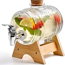 DHARMBHAKTI 3 Liter Glass Water Dispenser with Tap Stand Leak-Proof Beverage Dispenser Glass Jars Wooden Caps Drink Dispenser for Camping Juice Drinks Container (Set of 1)-4