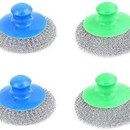 generic Stainless Steel Scrubber with Handle Kitchen Cleaning Scouring Pad Pack of 4 Green-picture-15