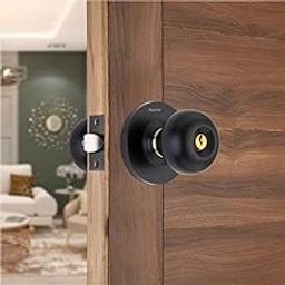 Peelite High Security Stainless Steel Jet Black 202 Cylindrical Lock Lockset Tubulor Door Knob with 4 Simple Key Backset 70MM Pack of 1-image-95