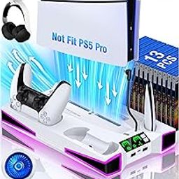 Kawaye for PS5 Stand Cooling Station for PS5/Slim Console, for PS5 Accessories Vertical Stand with Dual Controller Charger Incl.3 Levels Cooling Fan,RGB Light, PlayStation 3 Cases & Storage-3